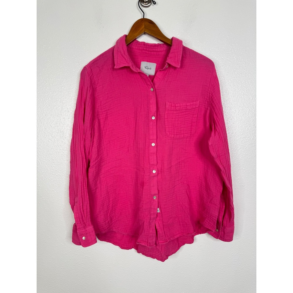 Rails Ellis Hibiscus Pink Organic Cotton Gauze Button Down Shirt Large